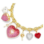 Idyllia necklace Mixed cuts, Heart, Key, Multicolored, 18K gold finish